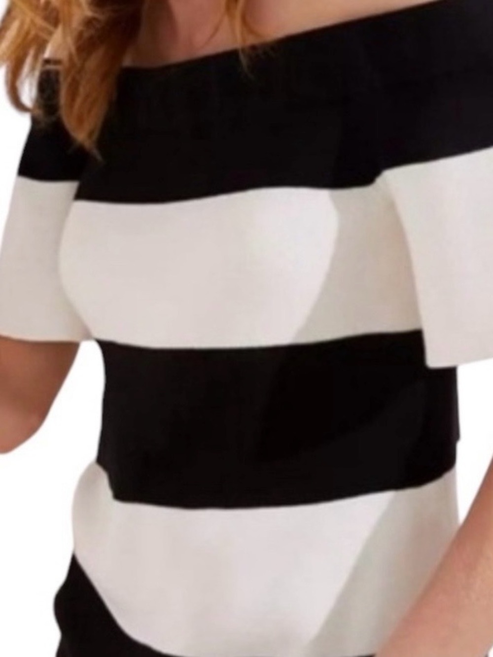 Loft Black & White Stripped Short Sleeve Off the Shoulder Sweater Size M NWOT